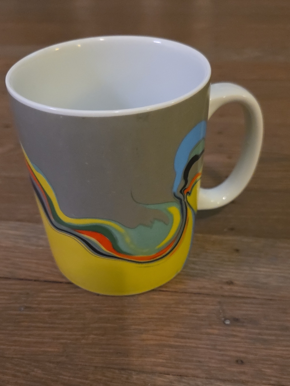Fringe Studio "New Wave" Yellow and Gray Ceramic Mug with Multicolor Wave